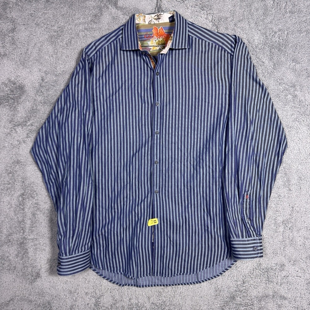 Robert Graham Shirt Mens 2XL XXL Flip Cuff Floral Striped Casual Notch Collar